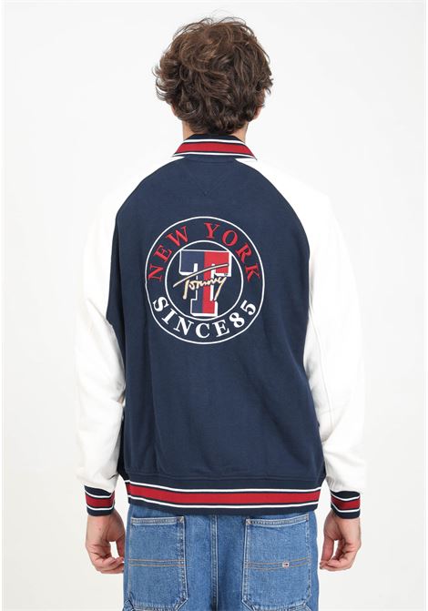 Blue men's college style bomber jacket with maxi logo embroidery TOMMY JEANS | DM0DM19237C1GC1G